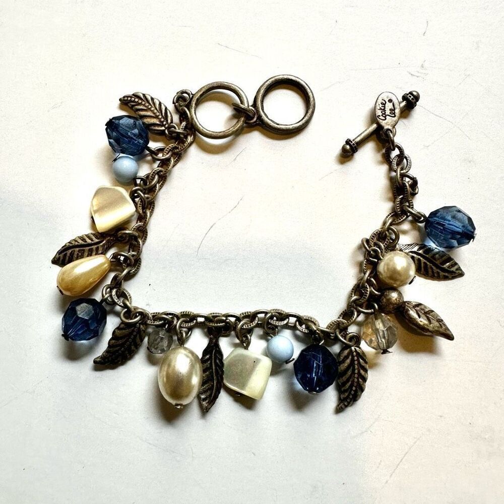 Cookie Lee Blue pearl abalone leaf charm bracelet